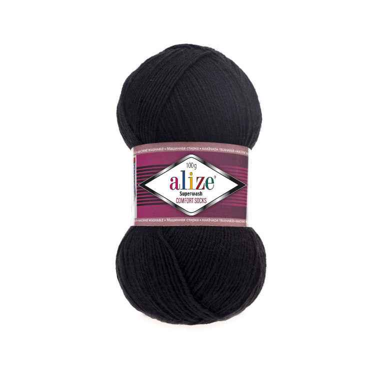 Alize Superwash Comfort 100g musta 060 sukkalanka 4-säikeinen villasukkalanka