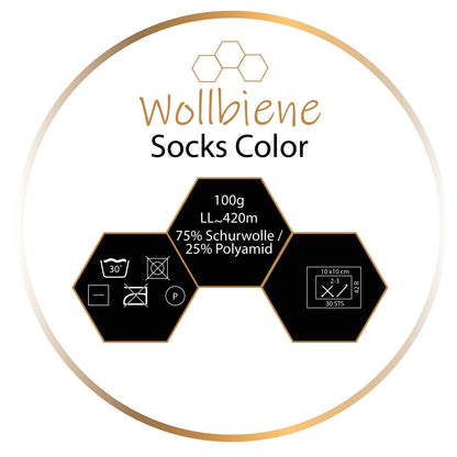 WollBiene ohut 4-säikeinen sukkalanka 100g/420m 45 pinkki-oranssi-keltainen - RaskasHilkka.fi