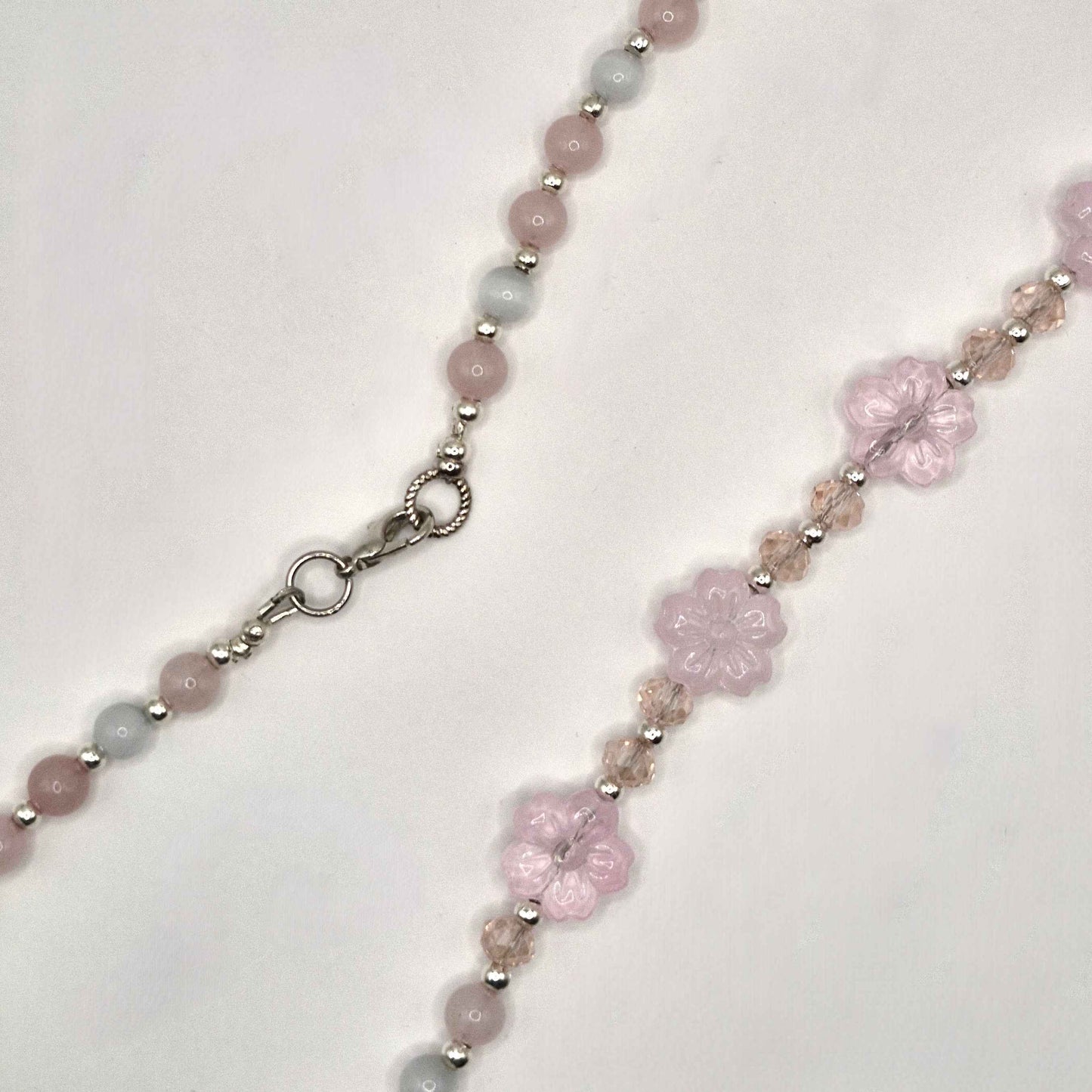 RUUSU - pinkki kaulakoru Kissansilmä kivestä 57cm