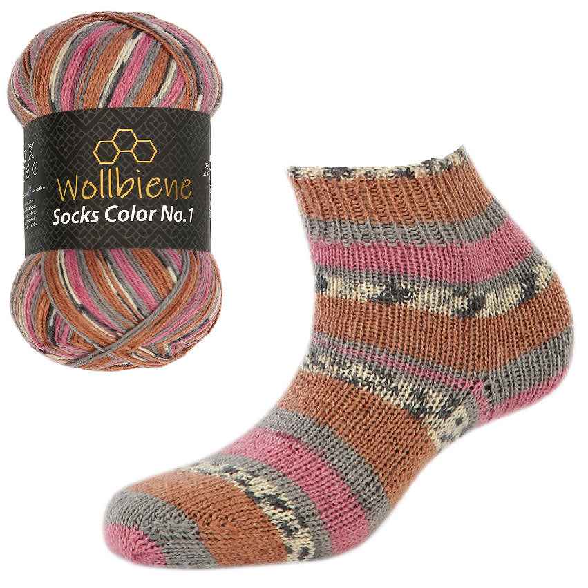 WollBiene ohut 4-säikeinen sukkalanka 100g / 420m  42 punainen-harmaa-ruskea