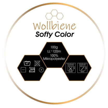Wollbiene Softy Color Chenille Wool 100g  114 valkoinen-sininen-keltainen