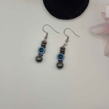 EVIL EYE Korvakorut - Hematiitti 5cm - RaskasHilkka.fi