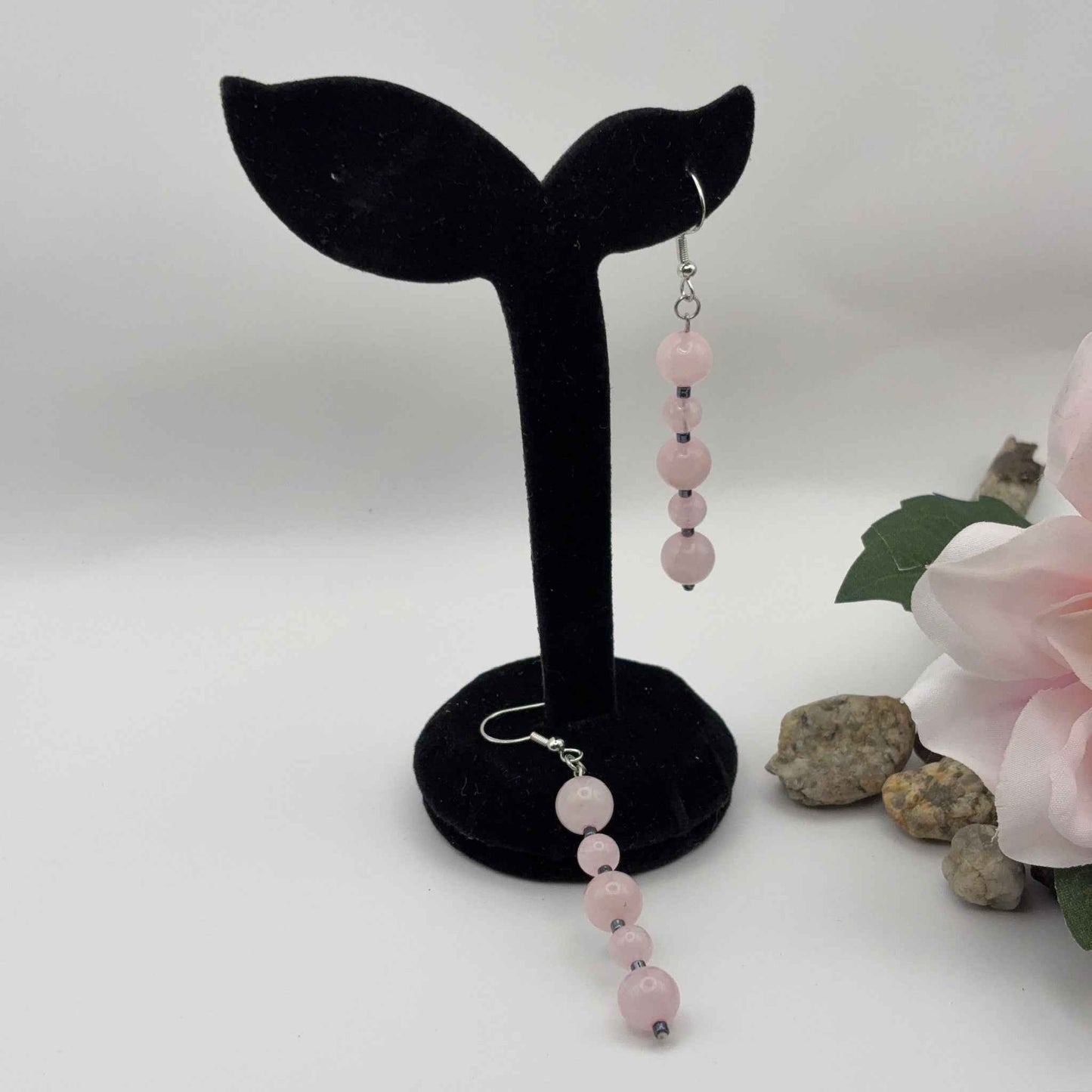 PINK Korvakorut - Ruusukvartsi & Hematiitti 6,5cm