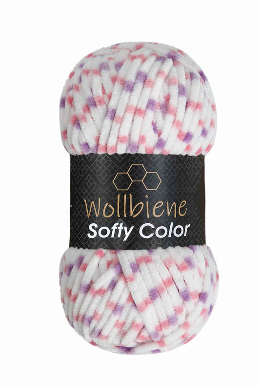 Wollbiene Softy Color Chenille Wool 100g valkoinen / pinkki / lila