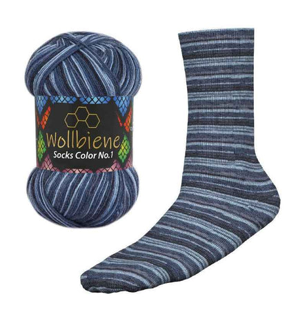WollBiene ohut 4-säikeinen sukkalanka 100g/420m 52 sininen-tummansininen