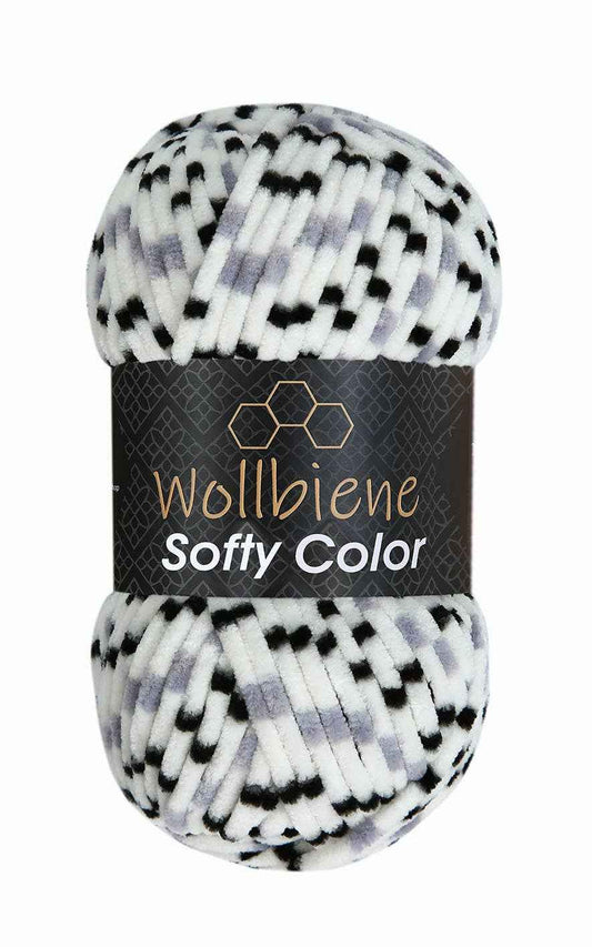 Wollbiene Softy Color Chenille Wool 100g 115 musta-harmaa-valkoinen