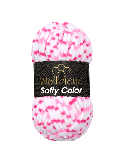 Wollbiene Softy Color Chenille Wool 100g 113 valkoinen-pinkki