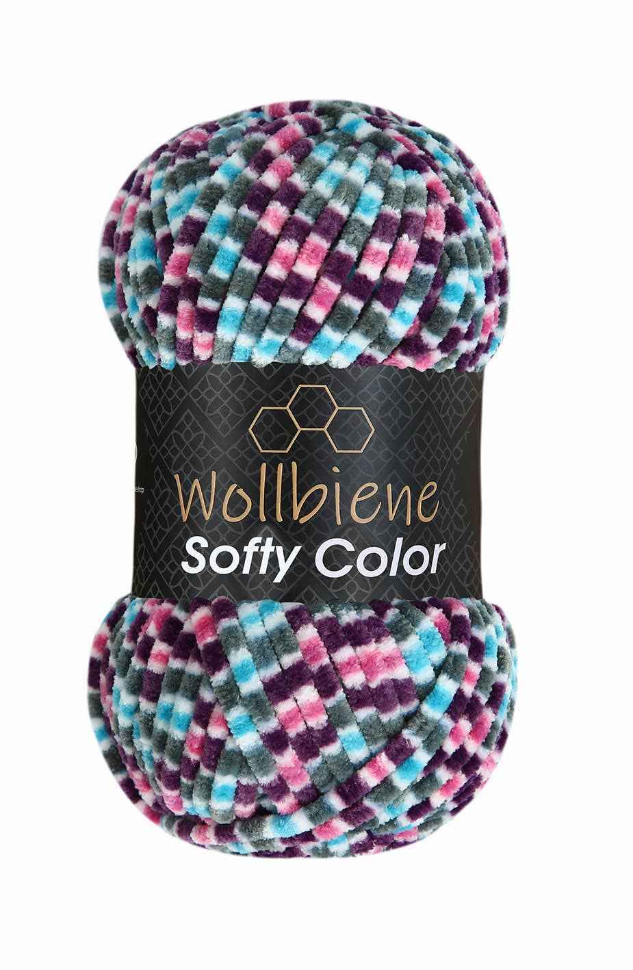 Wollbiene Softy Color Chenille Wool 100g 118 lila-harmaa-pinkki-turkoosi