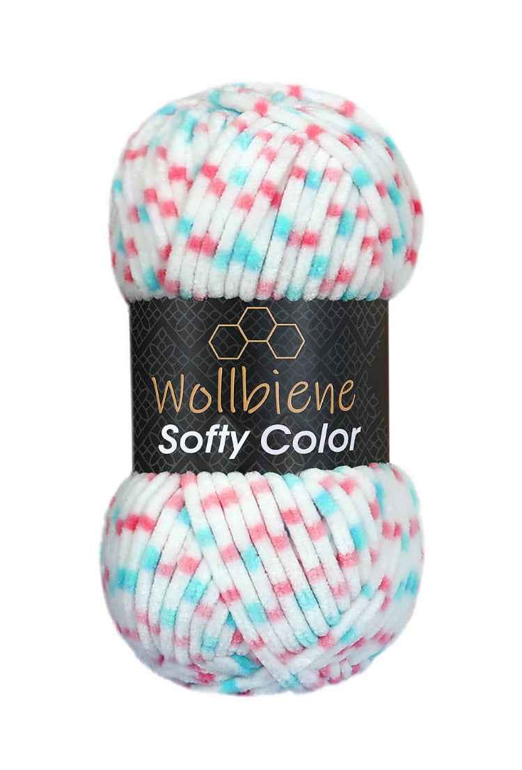 Wollbiene Softy Color Chenille Wool 100g valkoinen / pinkki / minttu 117